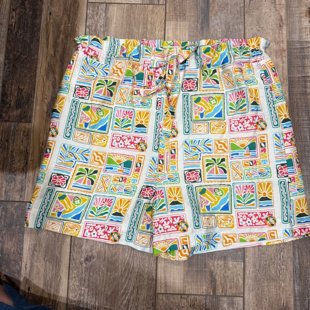 Doe and Rae Womens Tropical Stamp Print Paperbag Waist Shorts Multi Color Small